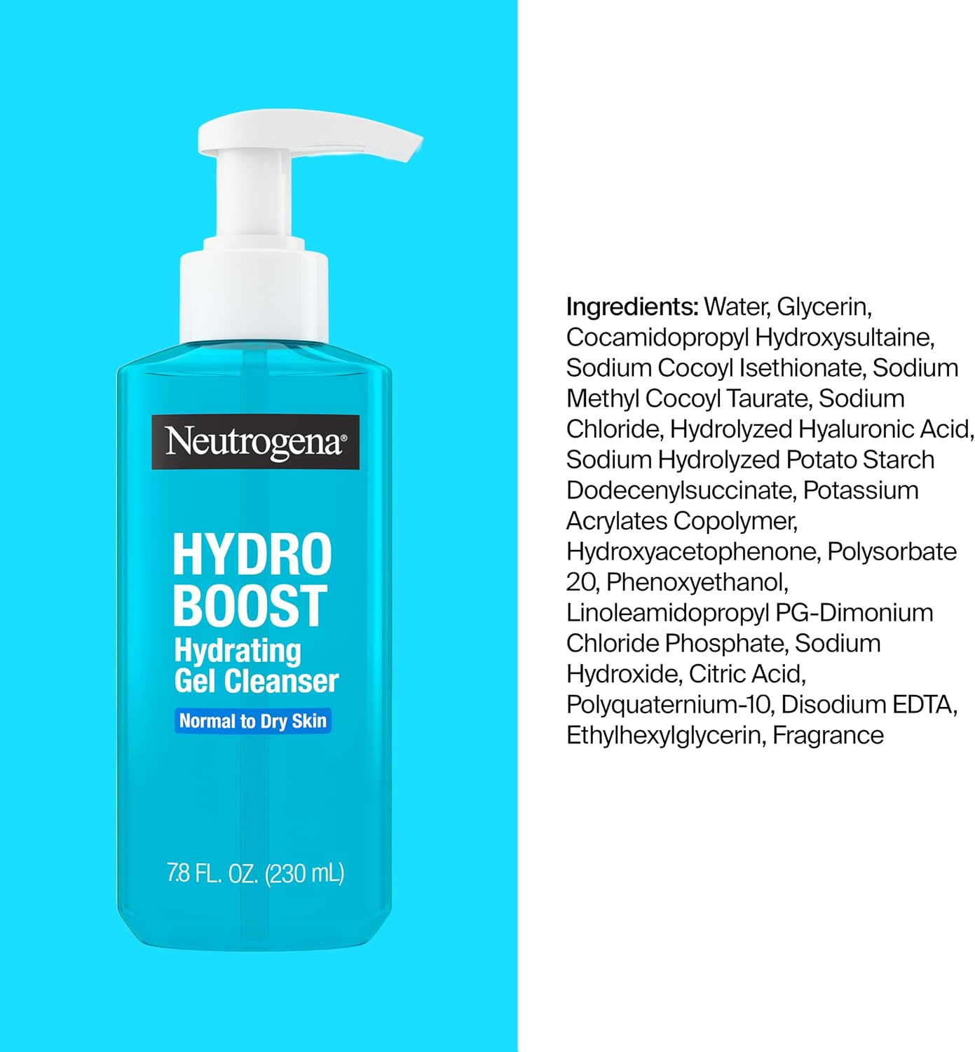Neutrogena Hydro Boost Hydrating Face Wash & Makeup Remover, 7.8 fl. oz | Gentle Facial Cleanser Gel, With Hyaluronic Acid, Locks in Moisture, Hypoallergenic, Oil-Free, Soap-Free - Image 8