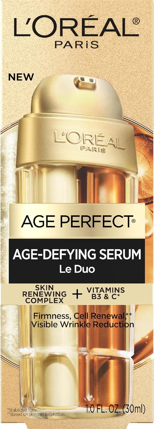 L'Oreal Paris Age Perfect Serum Le Duo, Brightening, Firming and Anti-Aging Serum for Face with Collagen Peptide, Niacinamide, Vitamin C and B3, 1 fl oz + Sample - Image 10
