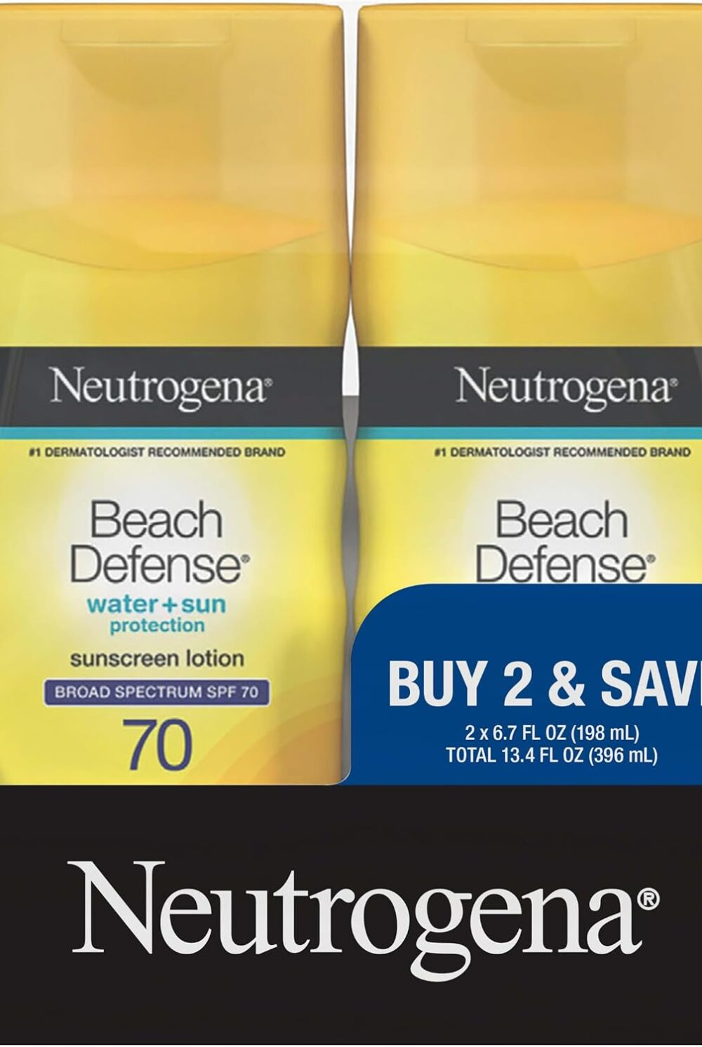 Neutrogena Beach Defense Sunscreen Lotion SPF 70, 6.7 fl oz, 2 Pack | Face & Body, Broad Spectrum UVA/UVB Protection, Lightweight Sunscreen, Water-Resistant (80 Min), Hawaii Act 104 Compliant